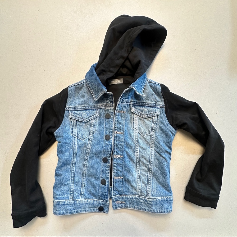 DL1961 Blue Denim Jacket with Black Hood and Sleeves